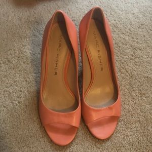 Pink open toe with wood heel